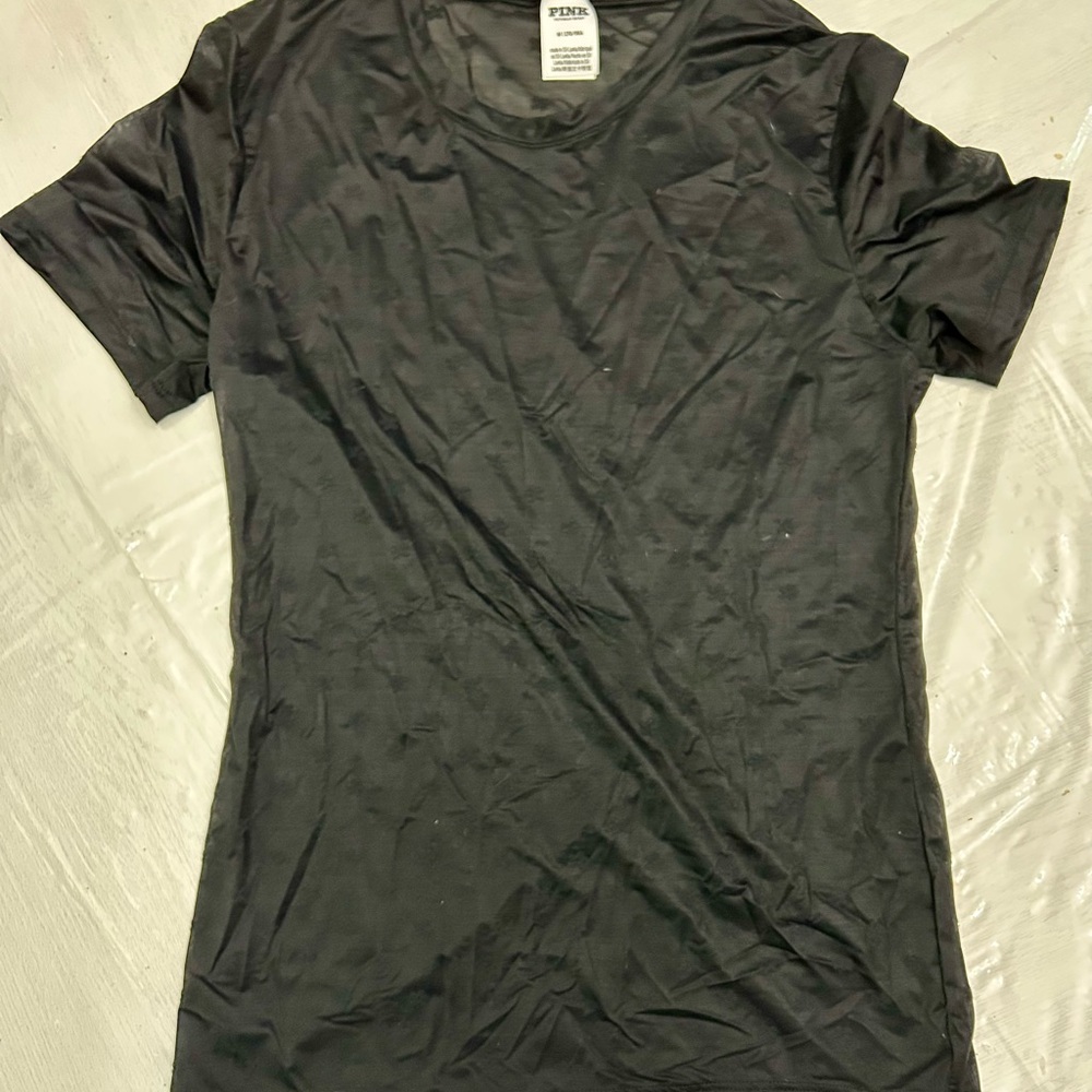 NWOT PINK Victoria's Secret Black Crew Neck Sheer T-Shirt (Still In-Stores)